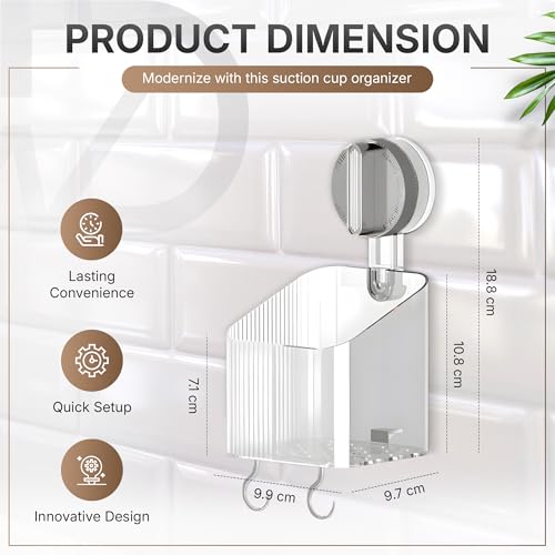 NEVADRILL Vacuum Suction Toothbrush Holder for Bathroom | Wall Mounted No-Drill Toothpaste Storage Rack with Hooks | Strong Adhesive Organizer for Tiles, Glass, Marble & Wooden Walls [ND-1003SG] - Image 2