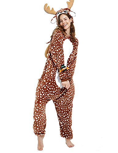 CASABACO Women Deer Costume Adult Reindeer Onesie Onepiece Pajama, Dot, L - Image 1
