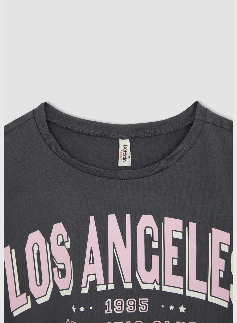 DeFacto Girl Short Sleeve Printed Text Crop