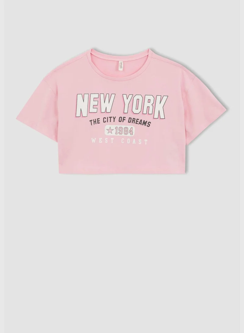 DeFacto Girl Short Sleeve Printed Text Crop