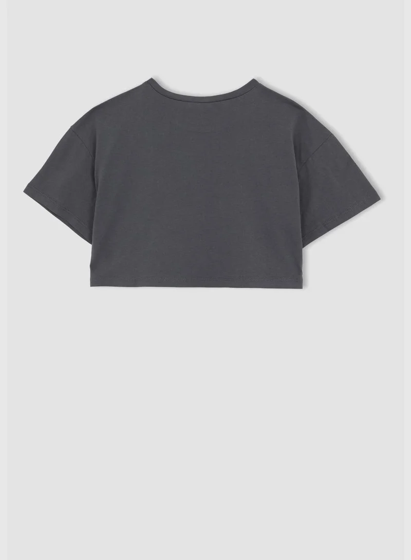 DeFacto Girl Short Sleeve Printed Text Crop