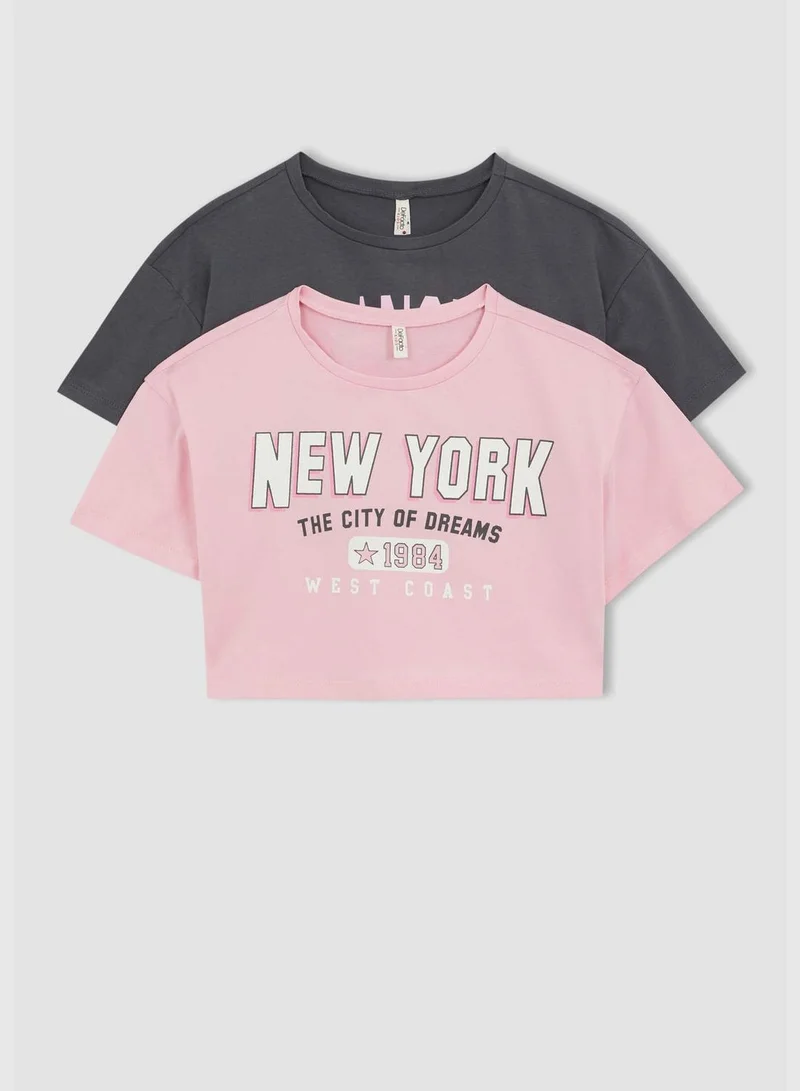 DeFacto Girl Short Sleeve Printed Text Crop