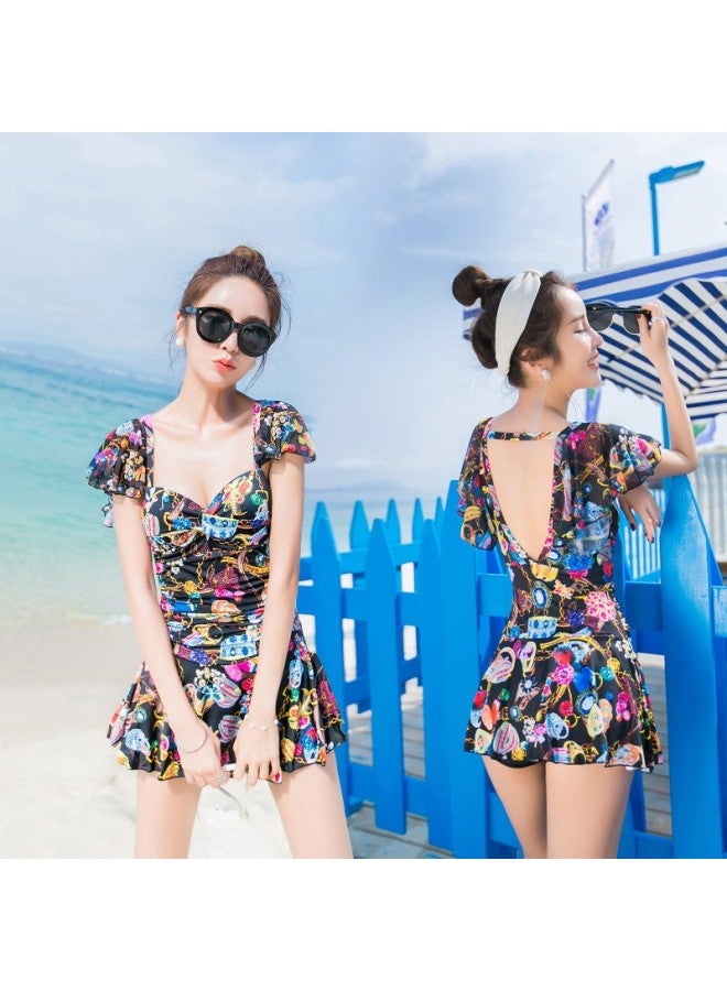 Dkdk Conservative Swimsuit For Women, Tummy Control, Push-up, Plus Size, Slimming, One-piece Dress Style, Backless, Suitable For Hot Springs And Swimming, Pearl Luster, Size L - Image 2