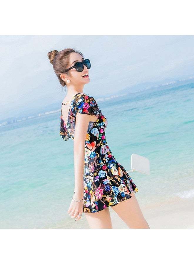 Dkdk Conservative Swimsuit For Women, Tummy Control, Push-up, Plus Size, Slimming, One-piece Dress Style, Backless, Suitable For Hot Springs And Swimming, Pearl Luster, Size L - Image 3