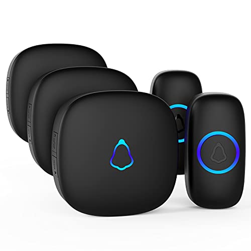 SECRUI Wireless Doorbell with 3Receivers 2 Push Buttons, Easy installation, Adjustable Volume, 58 Chimes, Colorful LED, 1000Ft Range, M520+F55, Black - Image 1