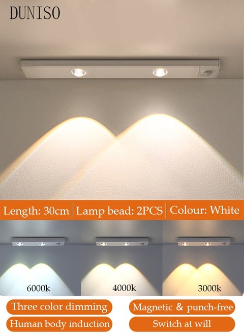 Wireless Under Cabinet Lights LED Motion Sensor Light Indoor, USB Counter for Kitchen, Dimmable Closet Strip Rechargeable Activated Night with 2 Bright Lamp Bead