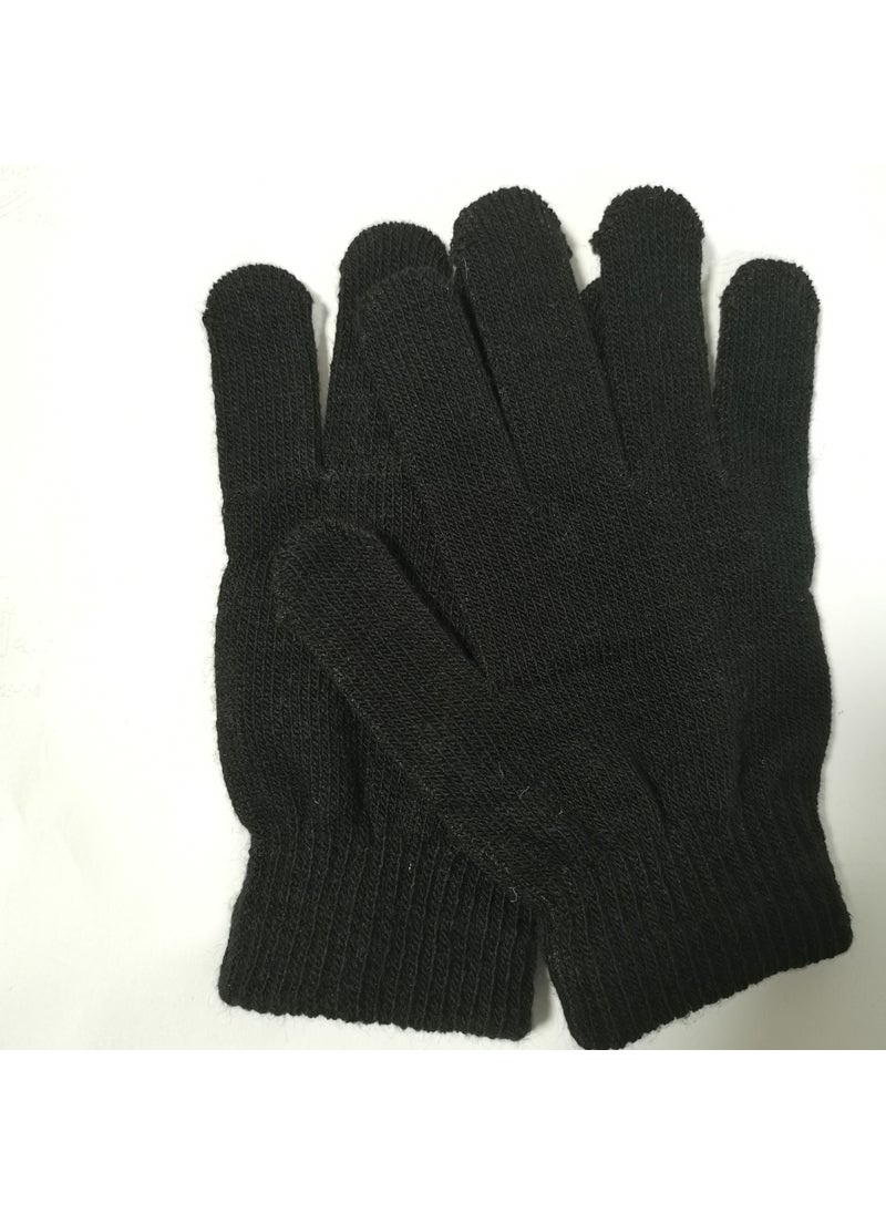 Generic Unisex Black Knitted Full-Finger Gloves for Teens child monochrome black 