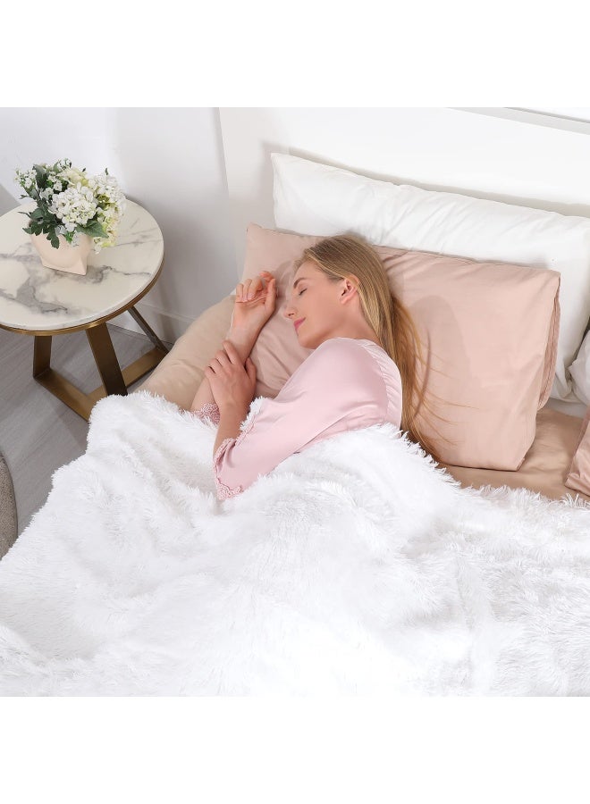 Tuddrom بطانية فاخرة ناعمة مزخرفة من الفرو الصناعي بحجم كامل 70 × 78 قابلة للعكس خفيفة الوزن بطانية طويلة الشعر فاخرة مريحة من الألياف الدقيقة باللون الأبيض النقي - Image 3