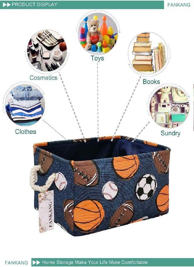 FANKANG FANKANG Rectangular Laundry Basket Nursery Storage Fabric Storage Bin Storage Hamper,Book Bag,Gift Baskets(Navl-ball game)  - Image 1