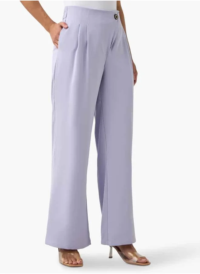 تواكستريمز 2Xtremz Tailored Fit Wide Leg Pants with Button Detail