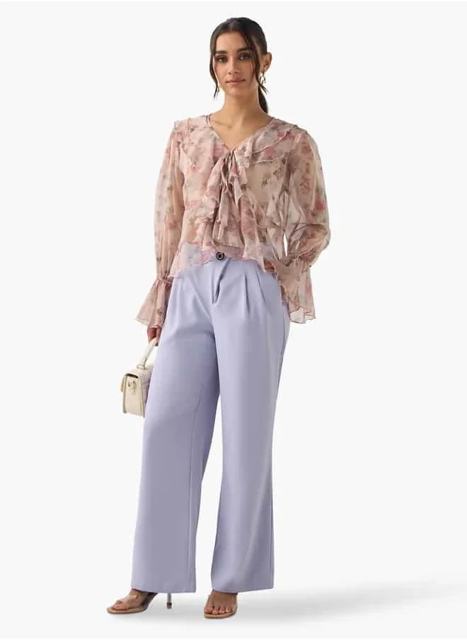 2Xtremz 2Xtremz Tailored Fit Wide Leg Pants with Button Detail