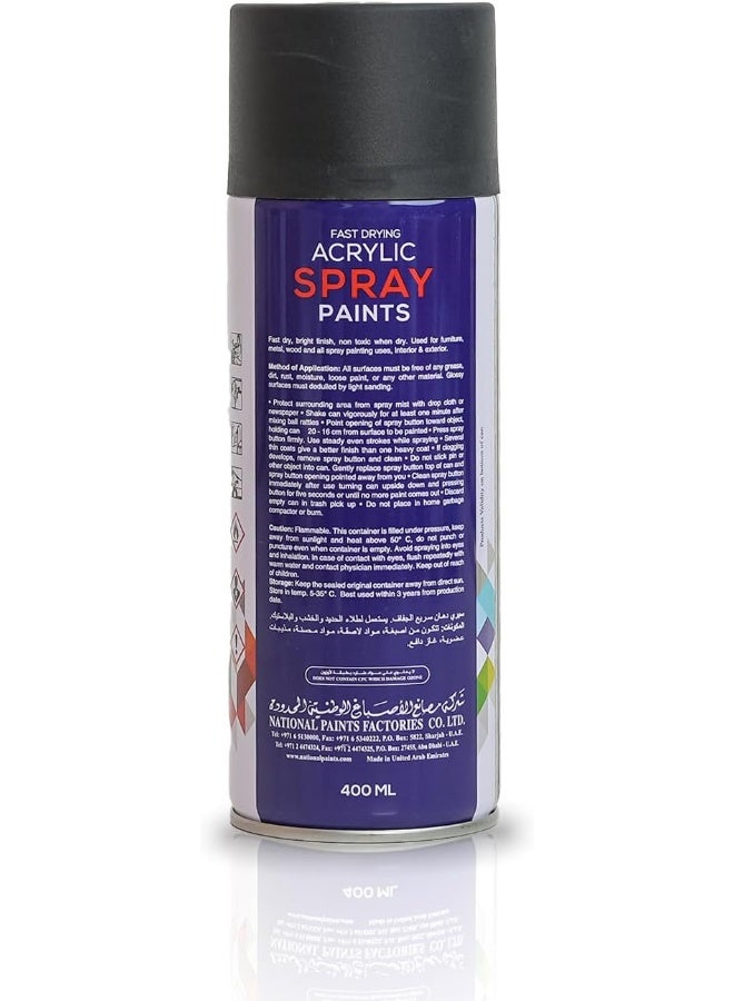 NATIONAL PAINTS دهان أكريليك رذاذ سريع الجفاف من الوطنية - أسود مات 202 - Image 2
