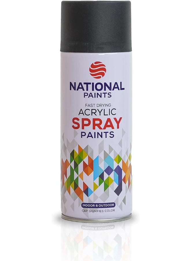 NATIONAL PAINTS دهان أكريليك رذاذ سريع الجفاف من الوطنية - أسود مات 202 - Image 1