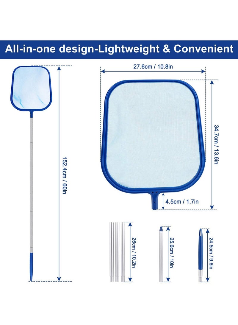 غنافوتو شبكة تصفية حمام السباحة 160 سم، شبكة أوراق حمام السباحة ذات الشبكة الدقيقة، شبكة تصفية الأوراق مع عمود توصيل من 5 أقسام لحوض السباحة في الحديقة وحوض الاستحمام الساخن والنافورة وحوض السمك - Image 4