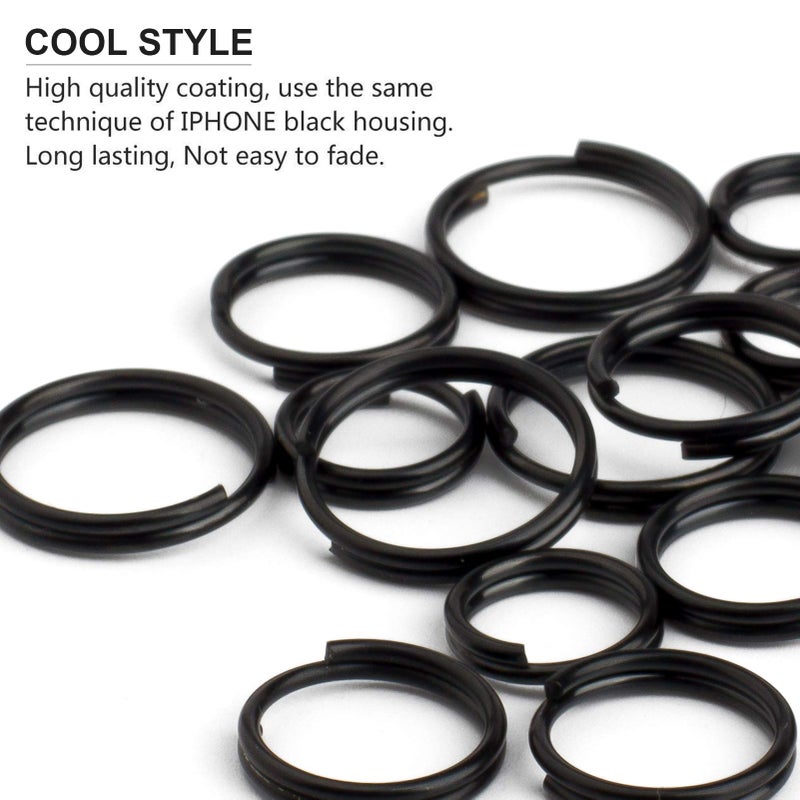FEGVE Titanium Key Rings Split Rings, Small Keyrings, Jump Rings for Necklaces, Keys, Jewelry Attachment - 15pcs Mix 10/12/14mm (Black) - Image 3