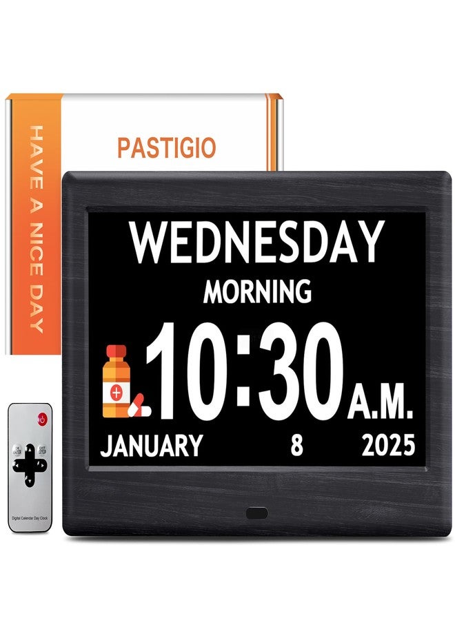 Pastigio 7'' Digital Clocks, 12 Reminders & 6 Alarms, Dementia Clock with Date and Time for Elderly, Auto-Dimming, Button & Remote Control, Auto DST, Digital Calendar for Seniors Large Display, Black Woodgrain - Image 1