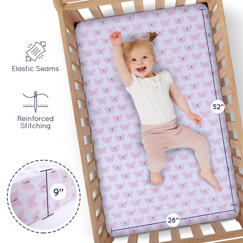 GrowWILD Grow Wild Crib Sheets 3 Pack - Soft & Stretchy Jersey Cotton Fitted Baby Crib Sheets For Girls  Cute Toddler Bed Sheets For Baby Girl (Hearts & Flowers) - Image 4