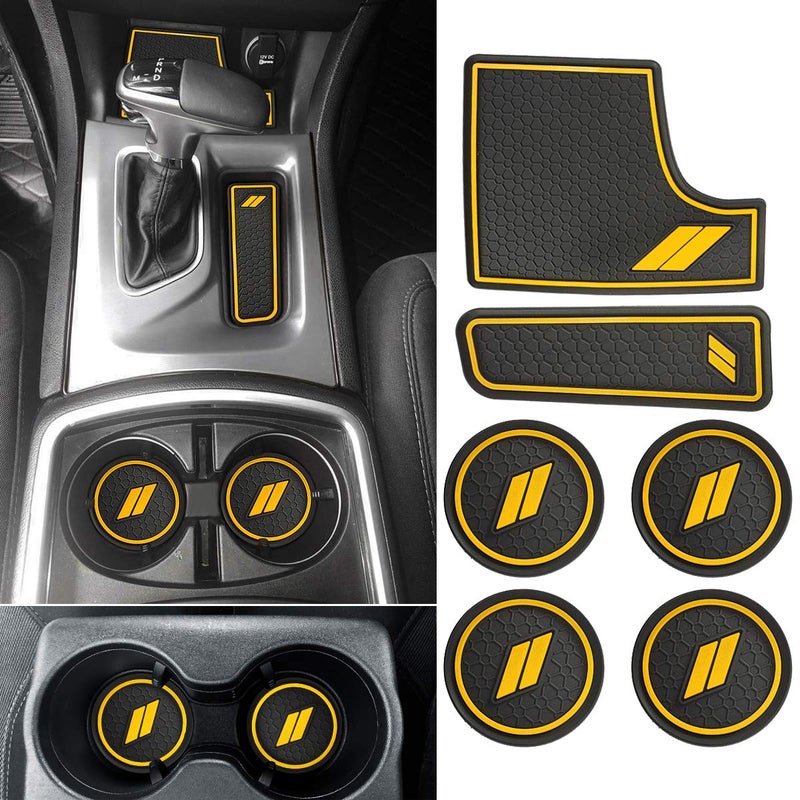 auovo Auovo Anti dust Mats for Dodge Charger Accessories 2015 2016 2017 2018 2019 2020 2021 Custom Fit Cup Holder Liners Mats(6pcs/Set, Yellow)  - Image 1