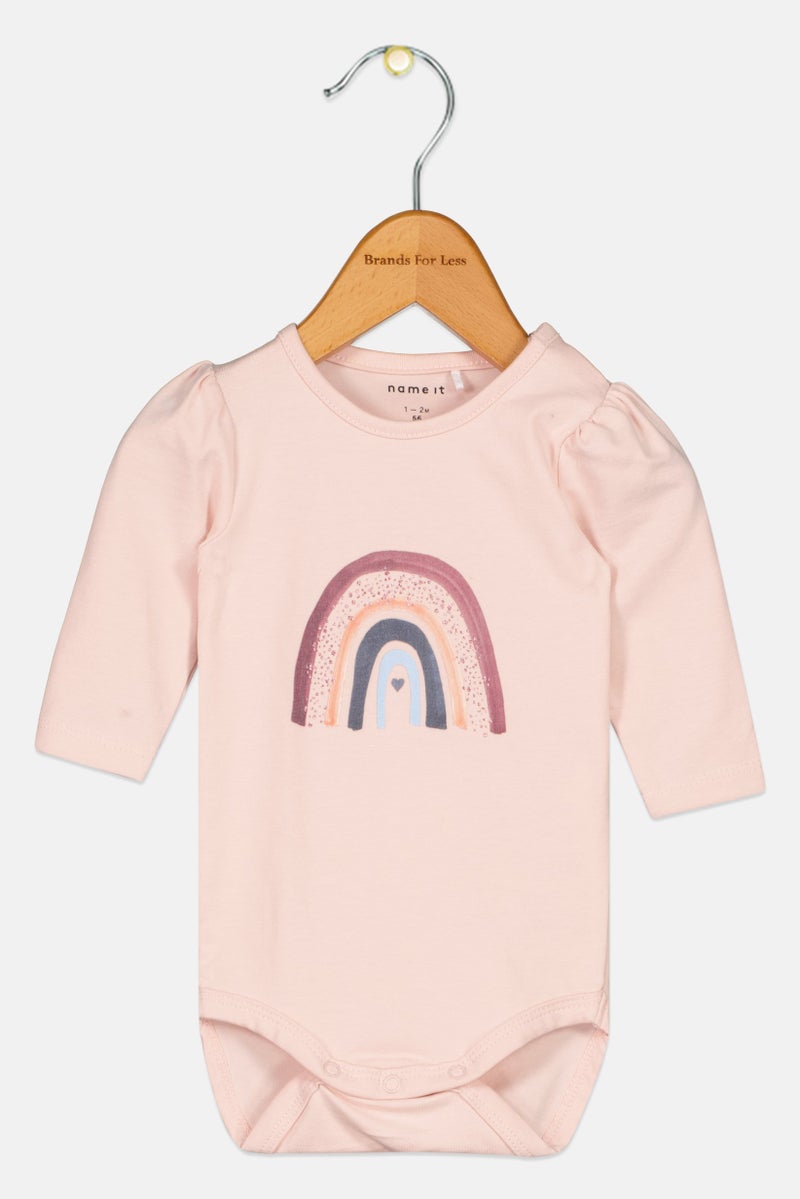 NAME IT Toddlers Girl Graphic Print Bodysuit, Light Pink - Image 1