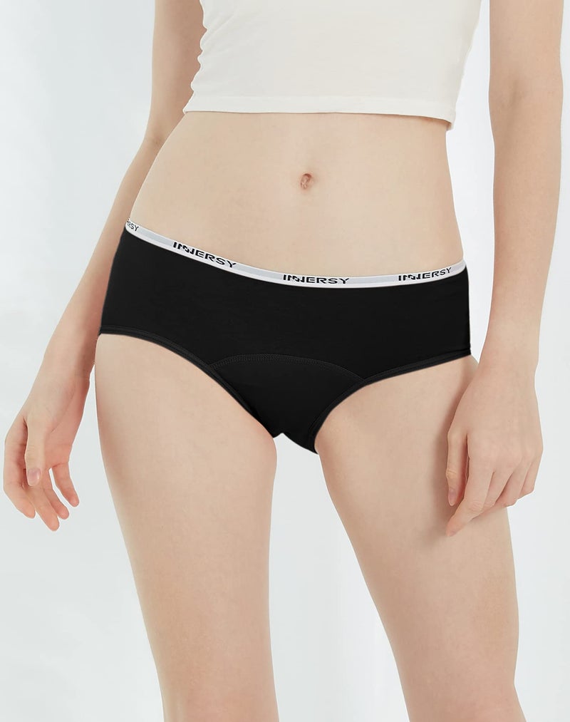 INNERSY Period Underwear for Teens Girls Cotton Leak-Proof Menstrual Panties 3-Pack(Black,L(12-14 yrs)) - Image 2