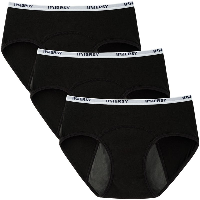 INNERSY Period Underwear for Teens Girls Cotton Leak-Proof Menstrual Panties 3-Pack(Black,L(12-14 yrs)) - Image 1
