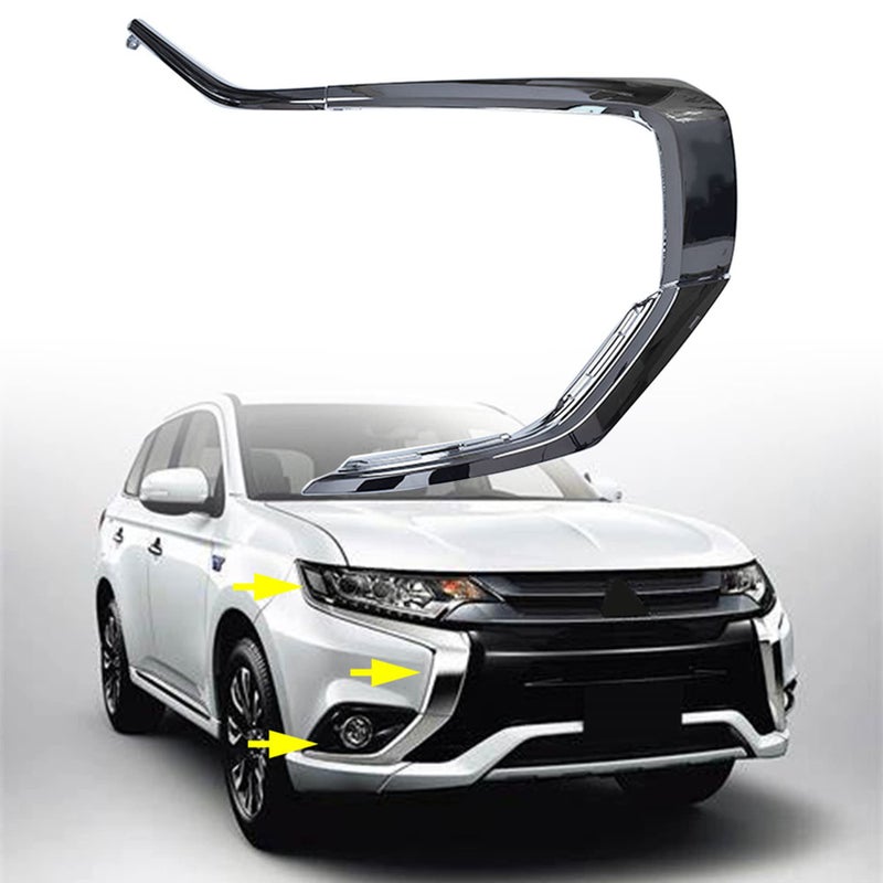 مجموعة شرائط تزيين الكروم الجانبية اليمنى للصدمة الأمامية 3 قطع بديل لسيارة أوتلاندر 2016 2017 2018 2019