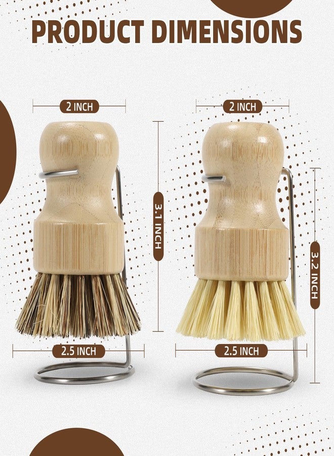 SAMEBUTECO 6-Piece Bamboo Dish Brush Set with 2X Fast-Dry Stainless Steel Holder,3xNatural Sisal Bristle Brush & 1xPalm Bristle Kitchen Cleaning Brushes for Dishes, Pots, Pans & Sink - Image 5
