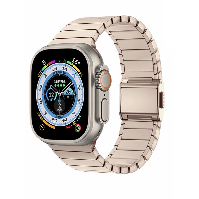 For Apple Watch 46mm / 49mm / 45mm / 44mm Bamboo Norman Buckle Titanium Alloy Watch Band(Gold)