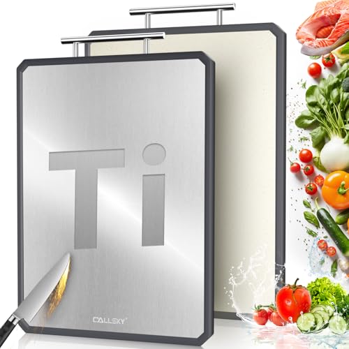 Callsky Titanium Cutting Boards for Kitchen, 2 in 1 Non Toxic Cutting Board, Food-Grade Double Sided Pure Titanium & Wheat Straw PP Chopping Board for Meat/Vegetables, Dishwasher Safe Large 16.3”×11-1 PC - Image 1