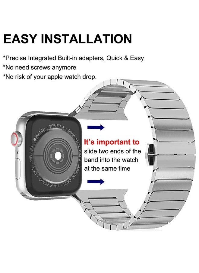 Generic Stainless Steel Band Compatible with Apple Watch Series Band 41mm/40mm/38mm Solid Metal Strap Adjustable Bands with Folding Clasp for iWatch 3 2 1/Series 10 9 8 7 6 5 4 SE SE2 Men Women Silver ﻿  - Image 5
