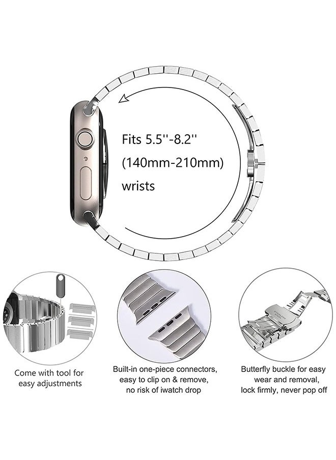 Generic Stainless Steel Band Compatible with Apple Watch Series Band 41mm/40mm/38mm Solid Metal Strap Adjustable Bands with Folding Clasp for iWatch 3 2 1/Series 10 9 8 7 6 5 4 SE SE2 Men Women Silver ﻿  - Image 3