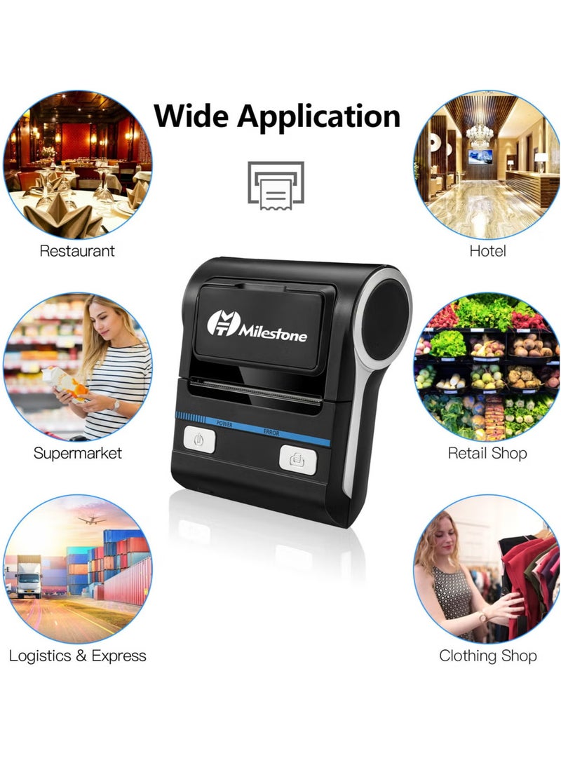 Milestone Portable 80mm Receipt Printer Wireless BT Thermal Receipt Printer Mobile Bill Printer Compatible with Android/iOS/Windows System ESC/POS Print Command for Small Business Restaurant Retail Store - Image 3