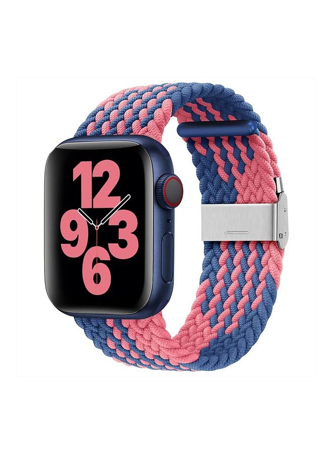 NIBEMINENT Nylon Solo Loop Strap Compatible with Apple Watch 44/42mm SE /Series 7/6/5/4/3/2/1 Blue/Pink - Image 1