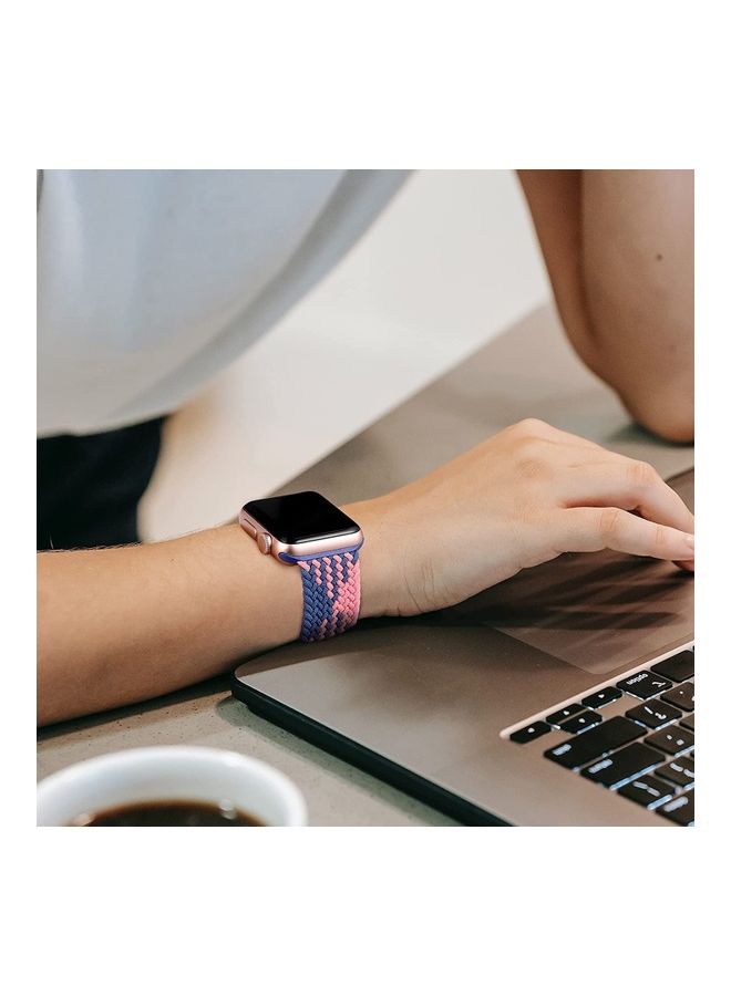 NIBEMINENT Nylon Solo Loop Strap Compatible with Apple Watch 44/42mm SE /Series 7/6/5/4/3/2/1 Blue/Pink - Image 3