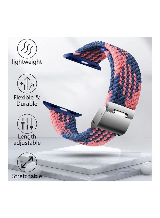 NIBEMINENT Nylon Solo Loop Strap Compatible with Apple Watch 44/42mm SE /Series 7/6/5/4/3/2/1 Blue/Pink - Image 2