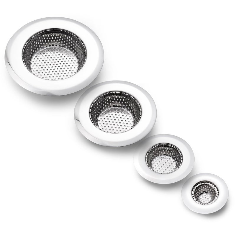 CORNERJOY 4 Pack Heavy Duty Stainless Steel Kitchen Sink Drain Strainer, Bathroom Hair Catcher Shower Drain Cover, Sink Tub Drain Stopper, Wash Basin Floor Drain, 2.1 to 4.5 Inch Diameter Rim - Image 1