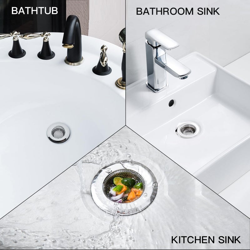CORNERJOY 4 Pack Heavy Duty Stainless Steel Kitchen Sink Drain Strainer, Bathroom Hair Catcher Shower Drain Cover, Sink Tub Drain Stopper, Wash Basin Floor Drain, 2.1 to 4.5 Inch Diameter Rim - Image 3