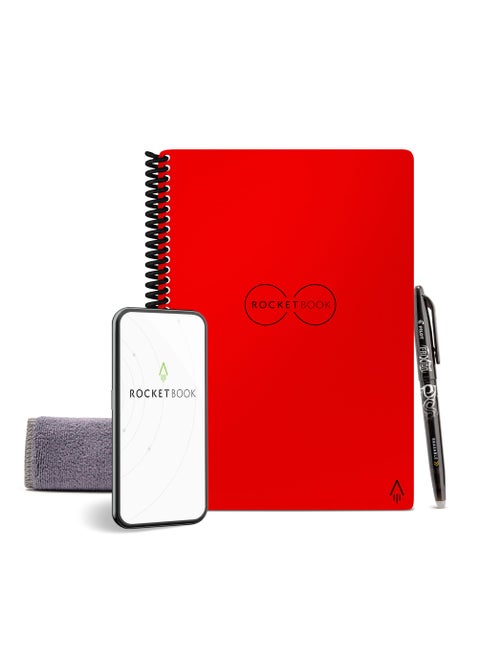 Rocketbook Core Reusable Spiral Notebook, Executive Size 6x8.8, Red - Lined Pages, App-Connected, Erasable, Durable Cover, Ideal for School, Work, and Creative Projects