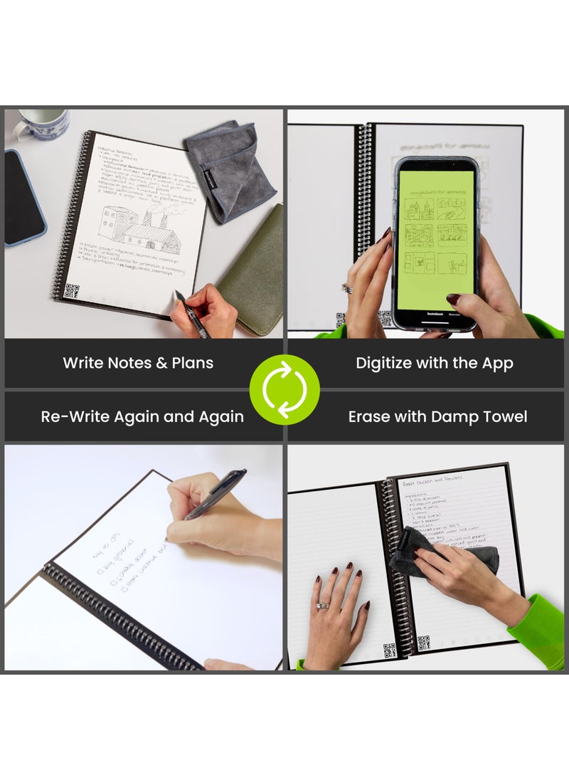 Rocketbook Core Reusable Spiral Notebook, Executive Size 6x8.8, Red - Lined Pages, App-Connected, Erasable, Durable Cover, Ideal for School, Work, and Creative Projects