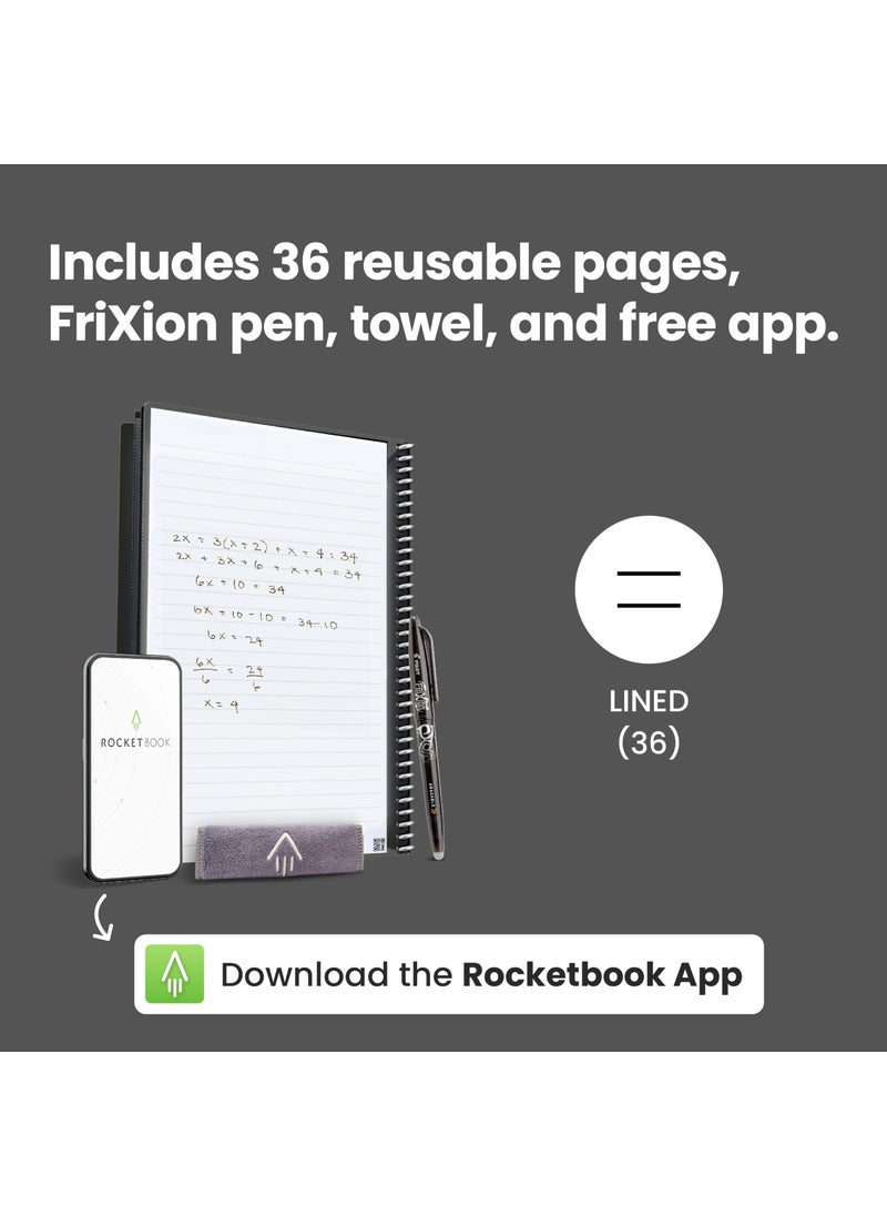 Rocketbook Core Reusable Spiral Notebook, Executive Size 6x8.8, Red - Lined Pages, App-Connected, Erasable, Durable Cover, Ideal for School, Work, and Creative Projects