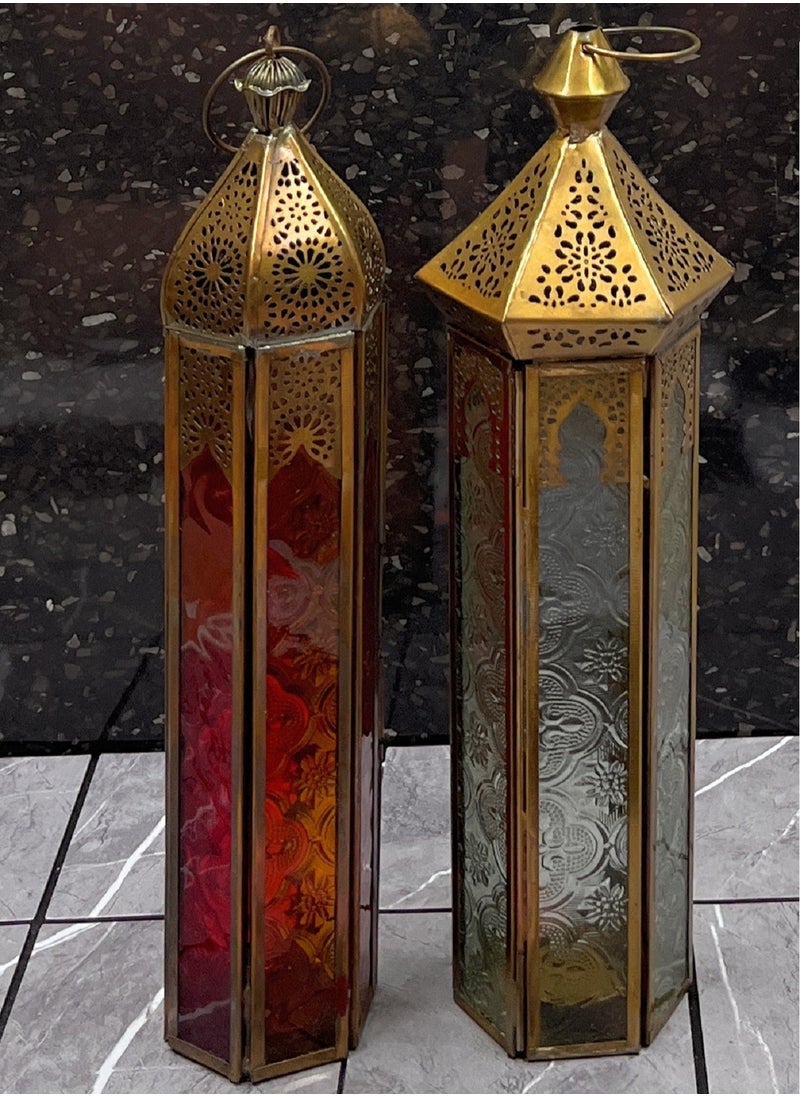 Souq DESIGNS - Moroccan Metal Lantern Set of 2 Ramadan Lantern Decor, Arabic Lanterns for Indoor & Outdoor Use, Garden & Floor Lanterns, Tealight Candle Holders, Gold & Rose Gold Lanterns - Image 1