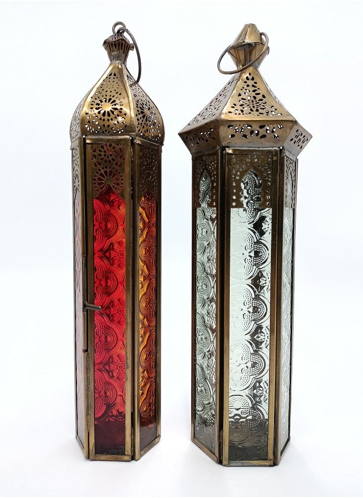 Souq DESIGNS - Moroccan Metal Lantern Set of 2 Ramadan Lantern Decor, Arabic Lanterns for Indoor & Outdoor Use, Garden & Floor Lanterns, Tealight Candle Holders, Gold & Rose Gold Lanterns - Image 1