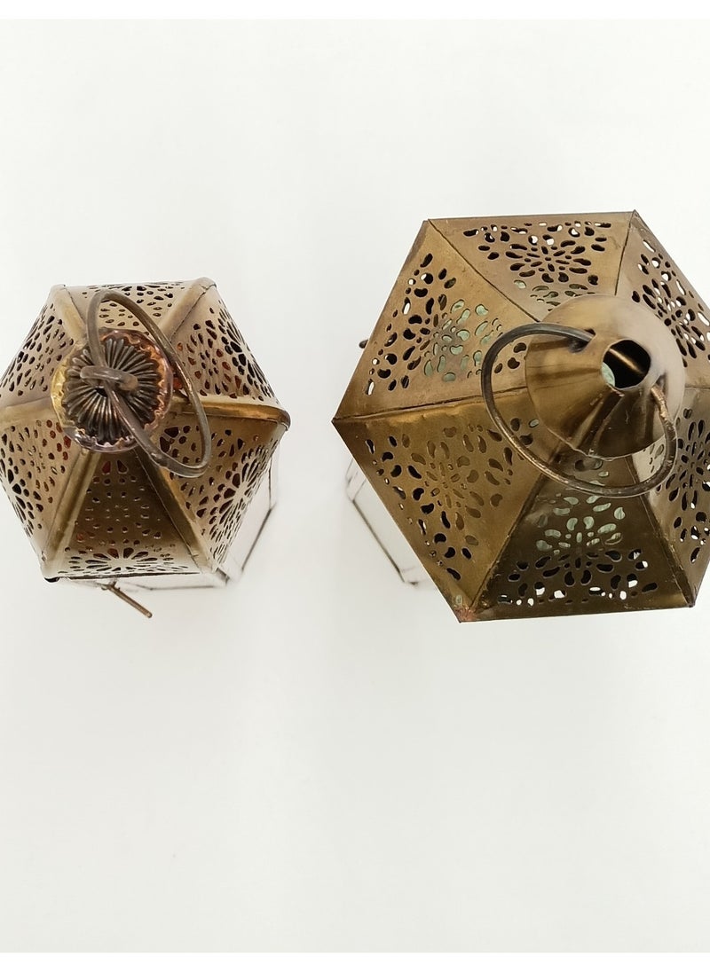 Souq DESIGNS - Moroccan Metal Lantern Set of 2 Ramadan Lantern Decor, Arabic Lanterns for Indoor & Outdoor Use, Garden & Floor Lanterns, Tealight Candle Holders, Gold & Rose Gold Lanterns - Image 1