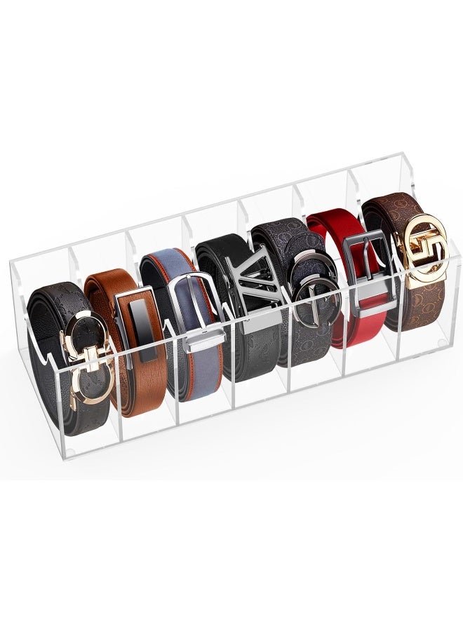 TPGP Acrylic Belt Organizer for Closet and Drawer - 7-Compartment Rack Storage for Men's Ties, Bows, Cosmetics, Bracelets, Jewelry - Clear Wall Mount Holder  - Image 1
