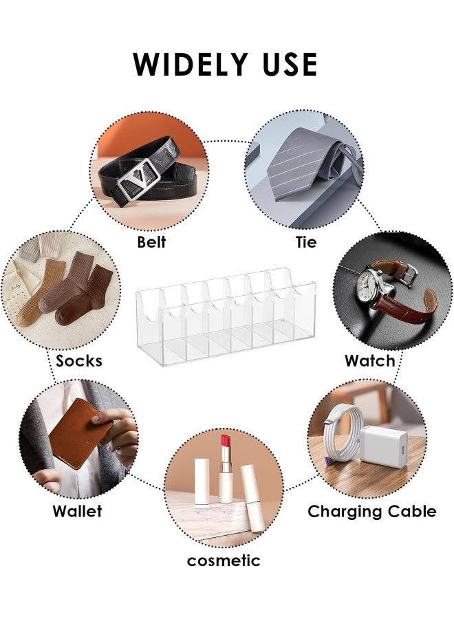 TPGP Acrylic Belt Organizer for Closet and Drawer - 7-Compartment Rack Storage for Men's Ties, Bows, Cosmetics, Bracelets, Jewelry - Clear Wall Mount Holder  - Image 3