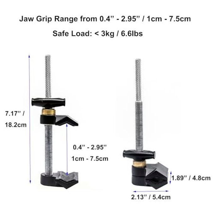 rayihni Small Type End Jaw Vise Clamp/Grip, 7" In Length, Clamp Range Up To 3", With 1/4" & 3/8" Thread For Mounting Photography Video Light, Ring Light, Ball Head, Magic Arm Or Accessories - Image 3
