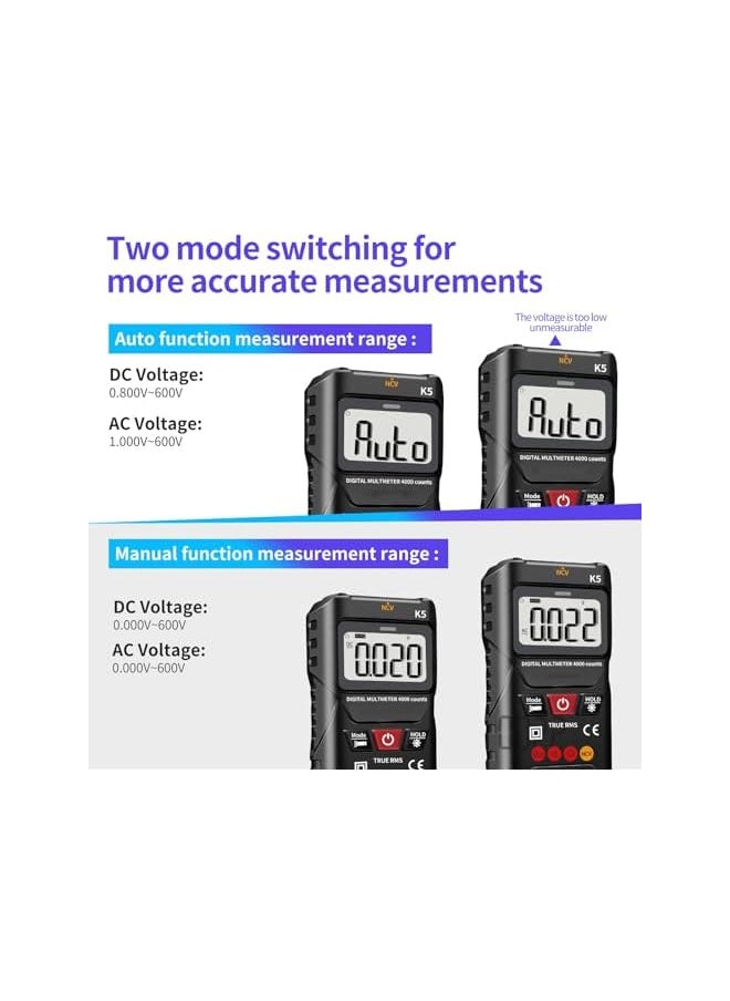 PROMASS Digital Multimeter, 4000 Counts, Smart Measurement, Auto-Ranging Voltmeter, Voltage Tester with Non-Contact Voltage Function, Measures AC/DC Voltage, Resistance, Continuity for Car Home Appliances  - Image 2