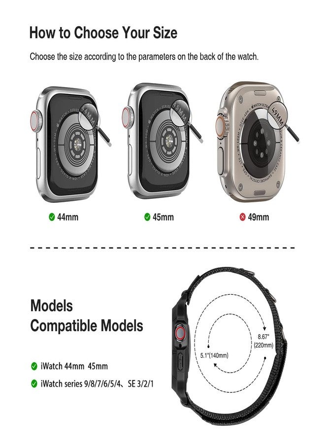 SUNFWR Bands Compatible with Apple Watch 44mm 45mm with Case,Rugged Sport Apple Watch Strap with Protective Cover for iwatch Series 9/8/7/6/5/4/SE for Men(Black Black Tags) - Image 2