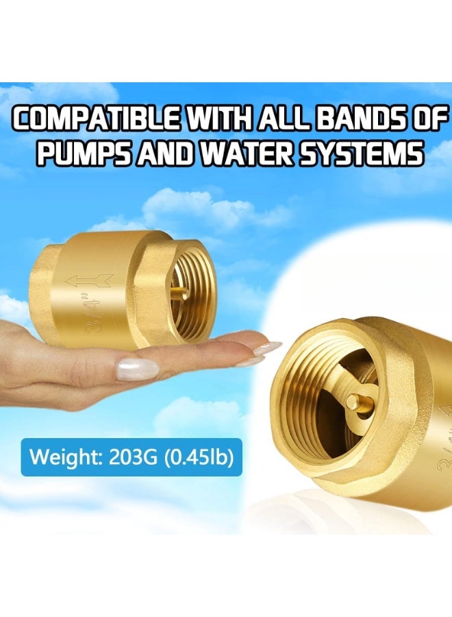 2PCS 3/4 Inch NPT Thread Spring Check Valve DN15, Brass Non Return One Way Horizontal Check Valve, Vertical Inline Water Check Valve for Well, Pump, Tank, Backflow Prevention  - Image 3