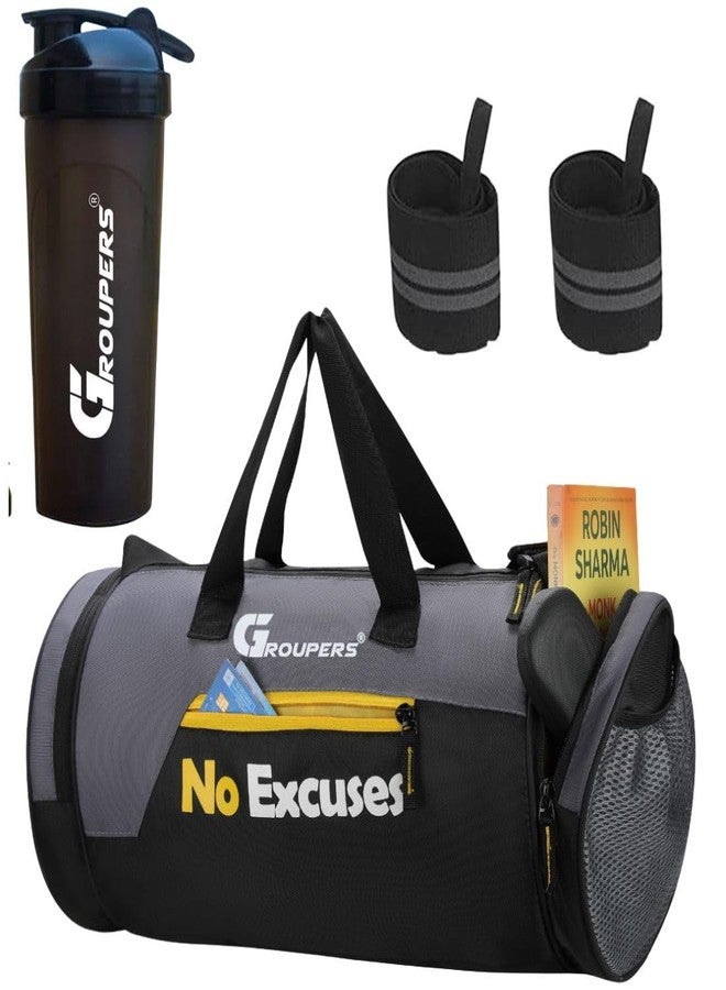 Groupers Sports Gym Bag 20-25L - Black Duffle for Men & Women (43×25×23 cm) + 700ml Protein Shaker & 21" Wrist Wraps, Workout Combo & Travel Fitness Kit - Image 1